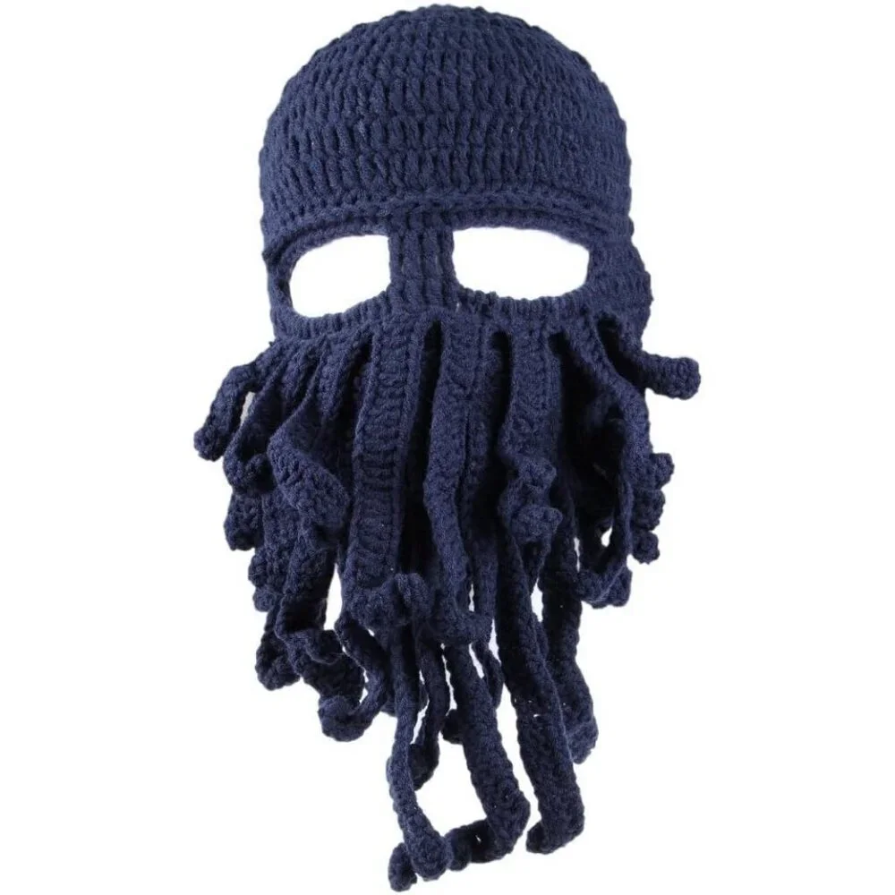 Men Deep Blue Bearded Beanie Octopus Pirate Vagabond Hat